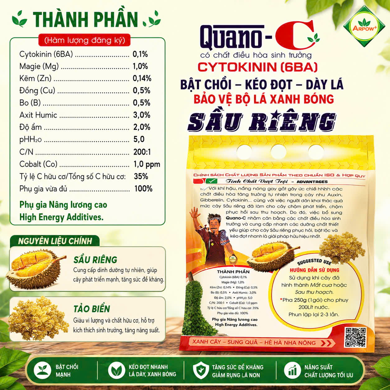Quano-C Cytokinin (6BA) 250g - Bật Chồi, Kéo Đọt, Dày Lá, Xanh Bóng Lá Sầu Riêng, Phục Hồi Cây - Ảnh 3