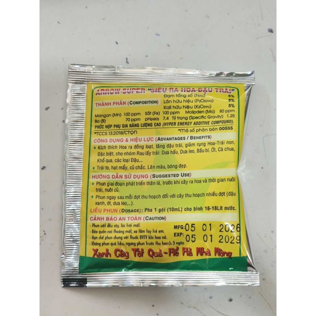 Phân bón lá NPK - Vi lượng Arrow Super (Siêu Ra Hoa - Đậu Trái) gói 10ml - Ảnh 4